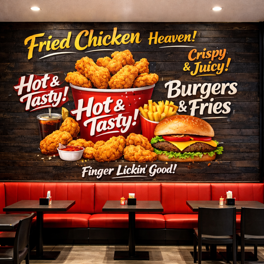 Fried Chicken Heaven Wallpaper applied to the wall