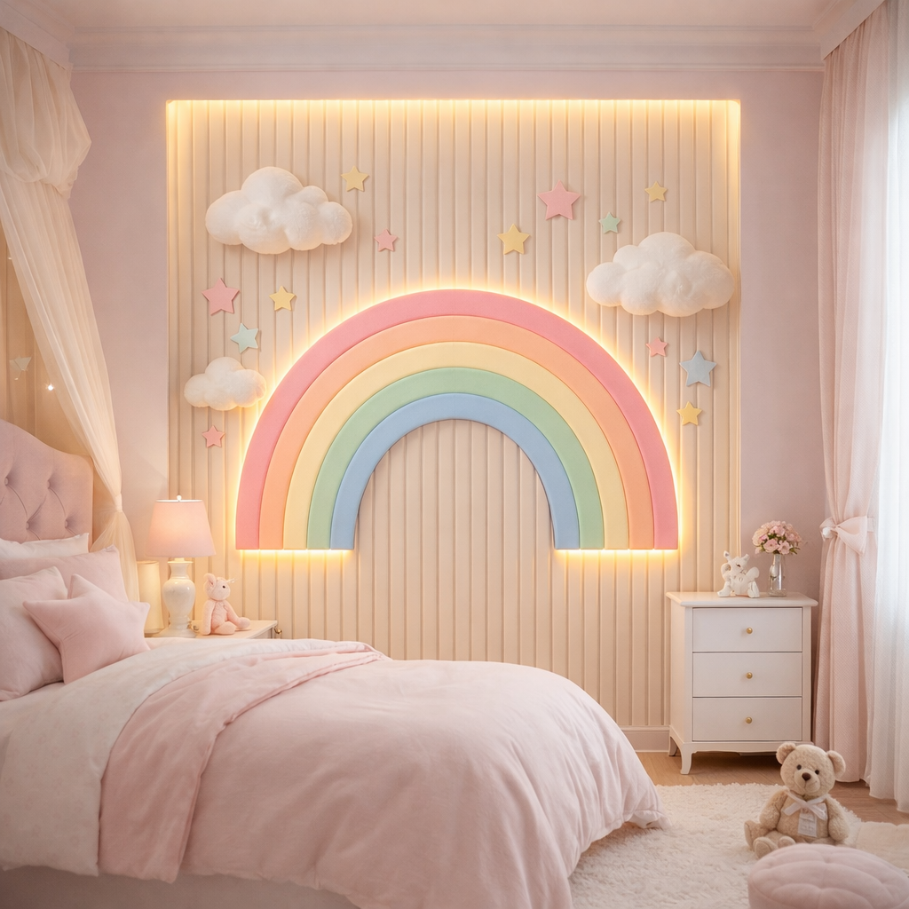 Pastel Rainbow Glow Wallpaper applied to the wall