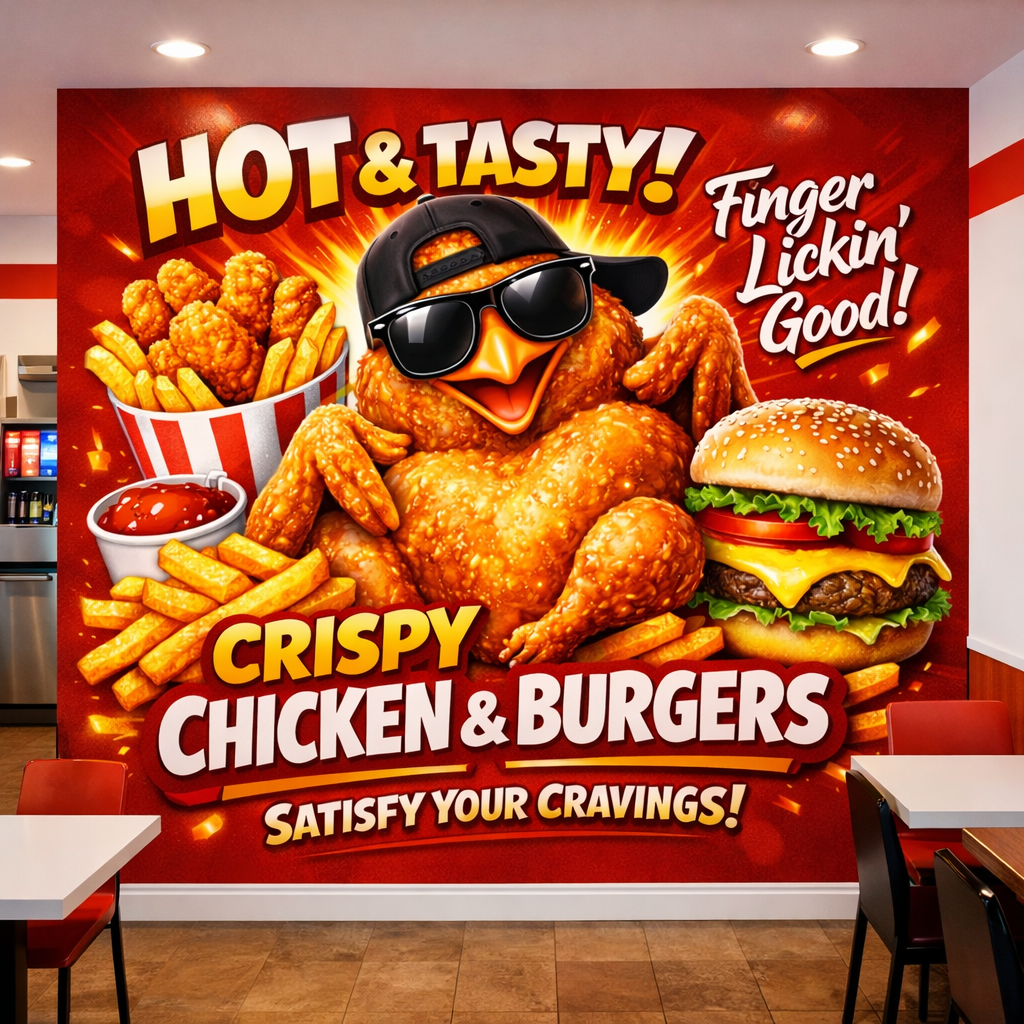 Hot & Tasty Crispy Chicken Wallpaper applied to the wall