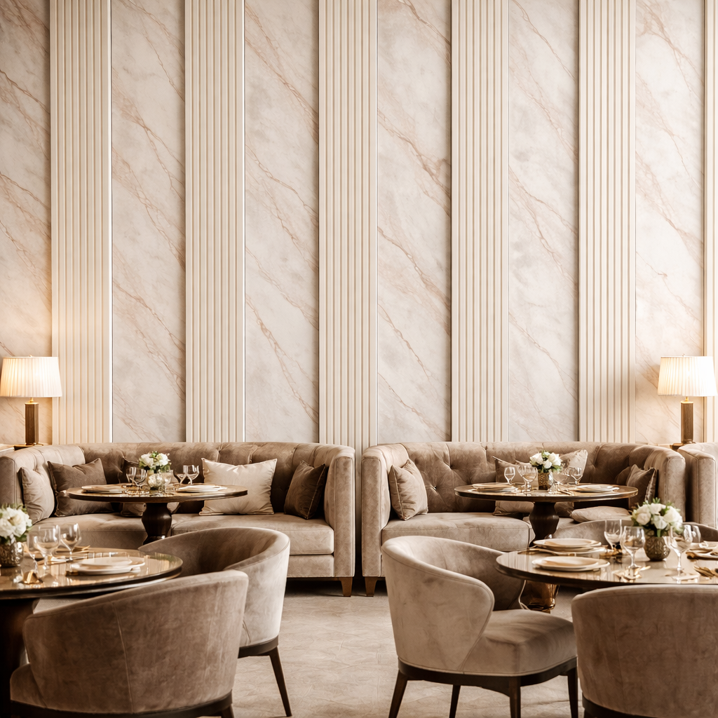 Fluted Marble Slats Wallpaper applied to the wall