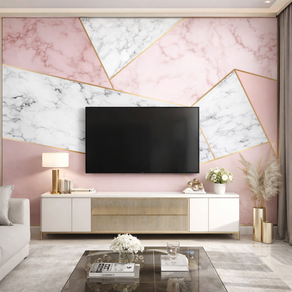 Blush Marble Luxe Wallpaper applied to the wall