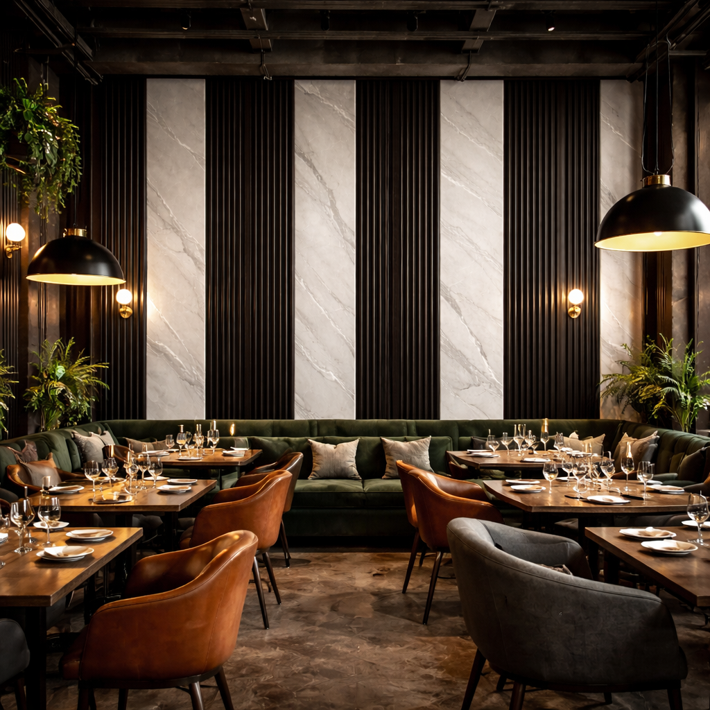 Midnight Marble Slat Wallpaper applied to the wall