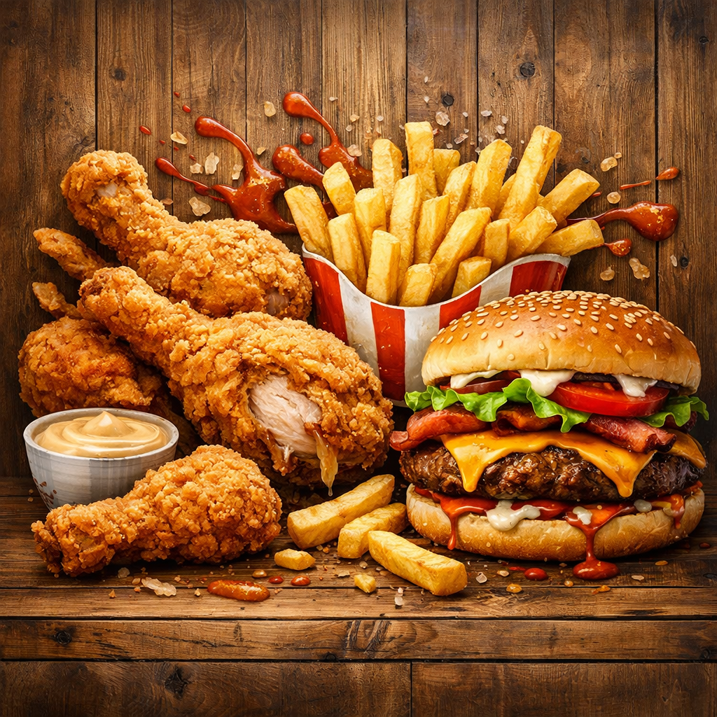 Crispy Fast Food Feast Wallpaper applied to the wall