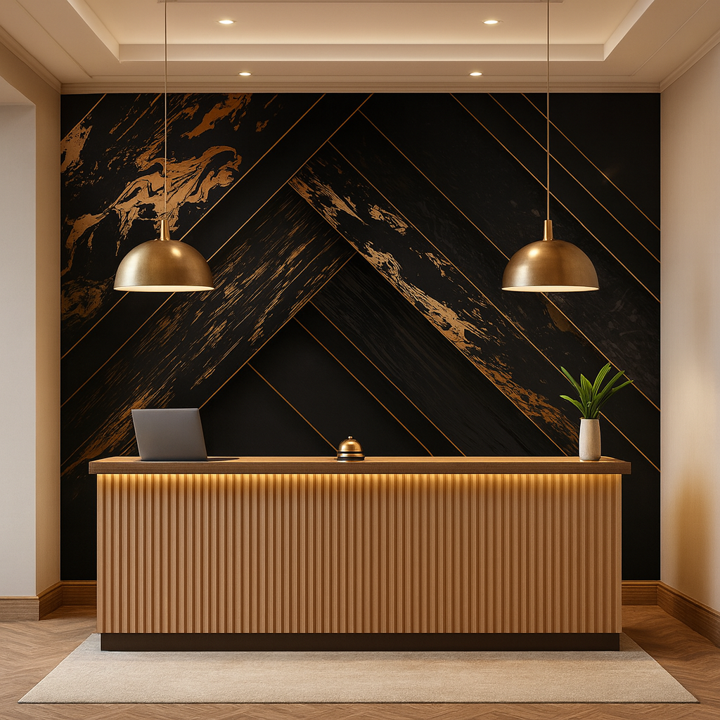 Black & Gold Marble Wallpaper applied to the wall
