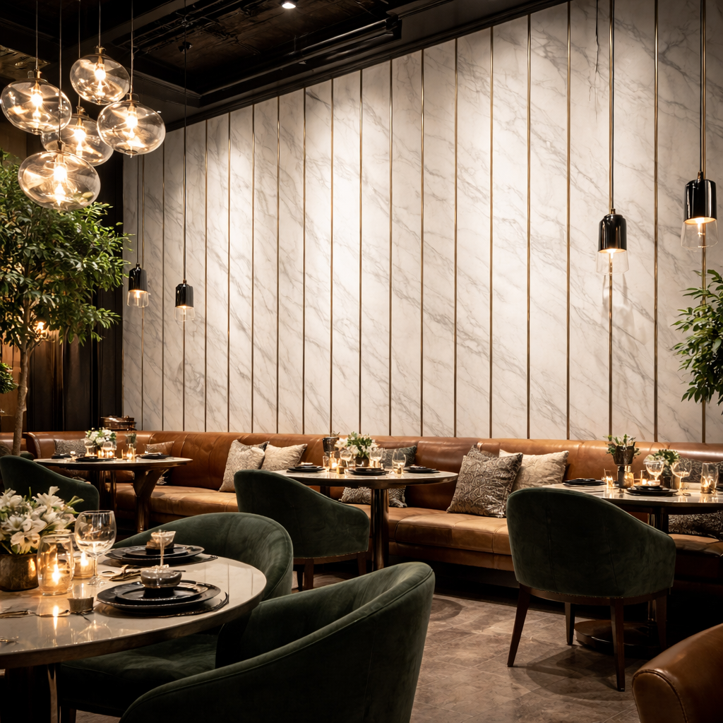 Refined Marble Slat Wallpaper applied to the wall