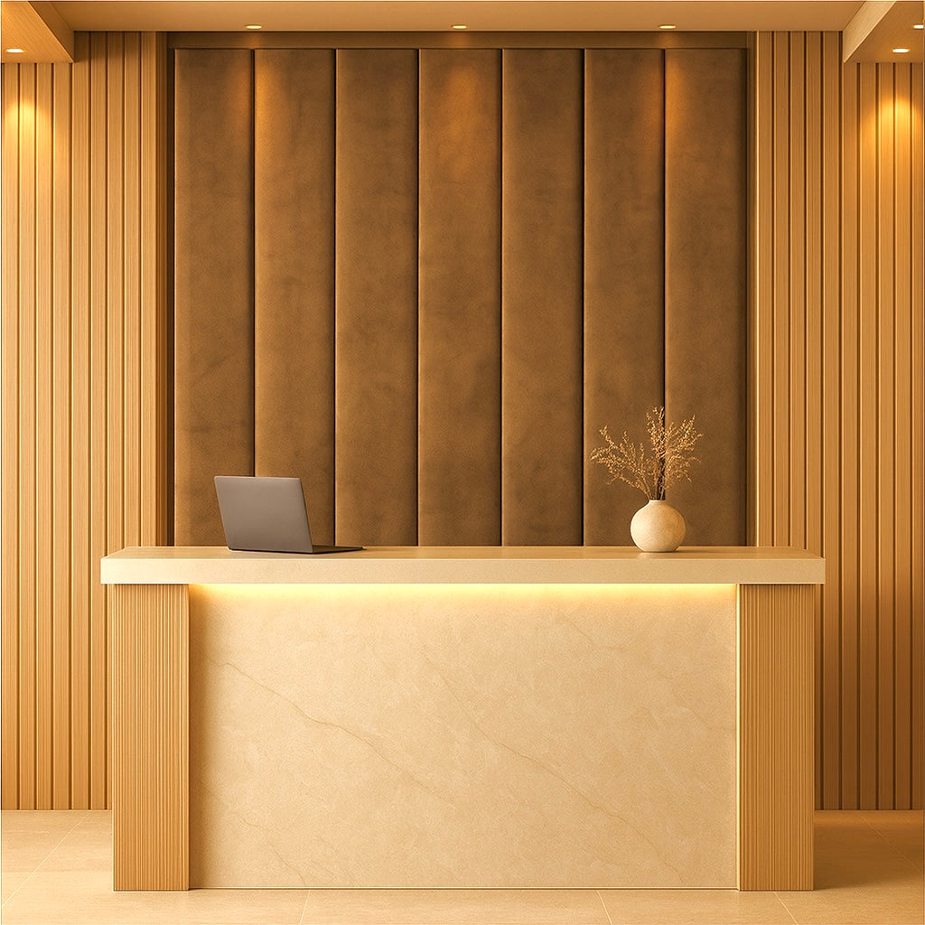 Vertical Luxe Panel Hotel Wallpaper applied to the wall