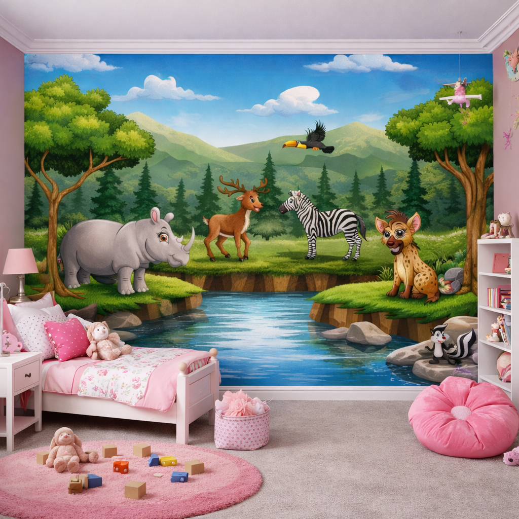 Forest Friends Wallpaper applied to the wall