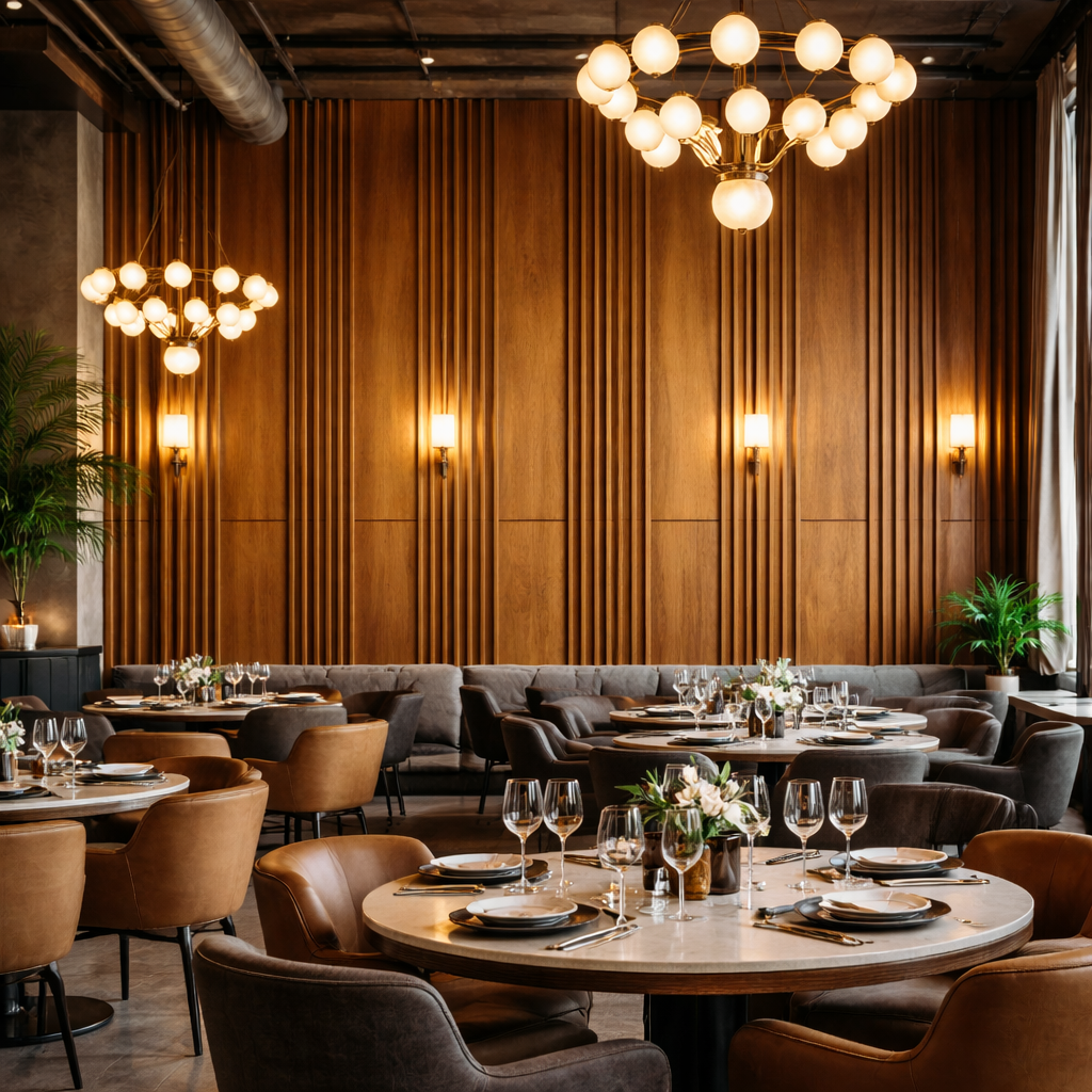 Walnut Slat Elegance Wallpaper applied to the wall