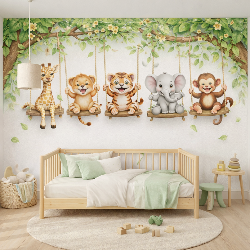 Animal Swing Wallpaper applied to the wall