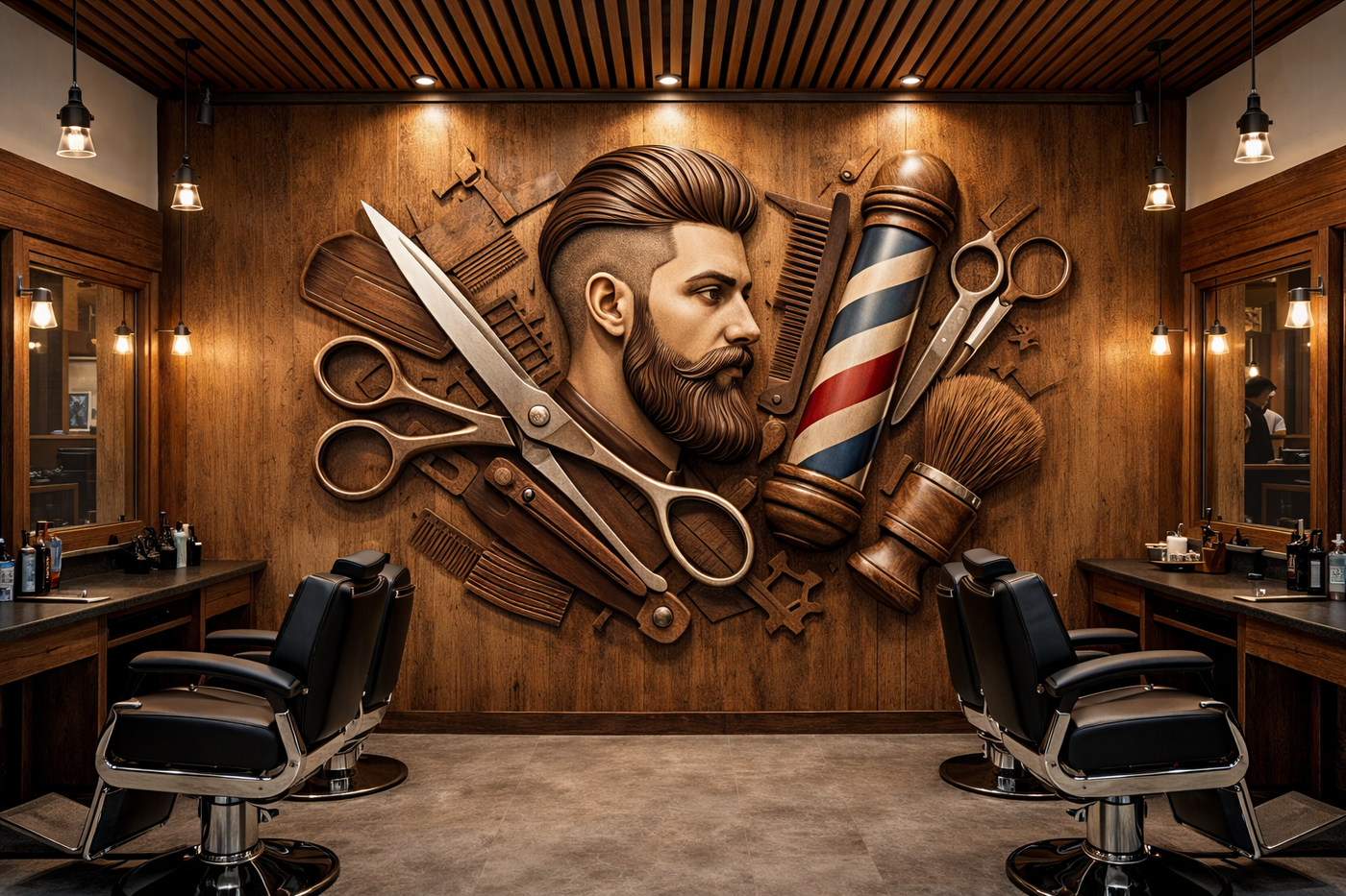 Vintage Barber Tools Wallpaper applied to the wall