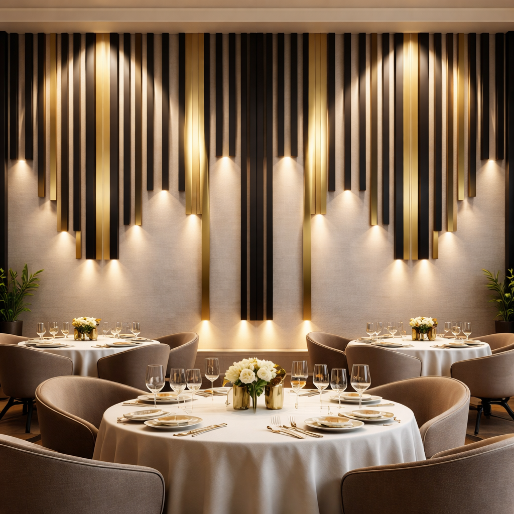 Black & Gold Light Panels Wallpaper Mural applied to the wall