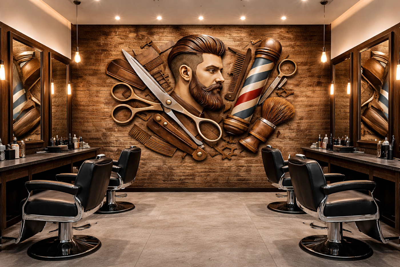 Vintage Barbershop Wallpaper applied to the wall
