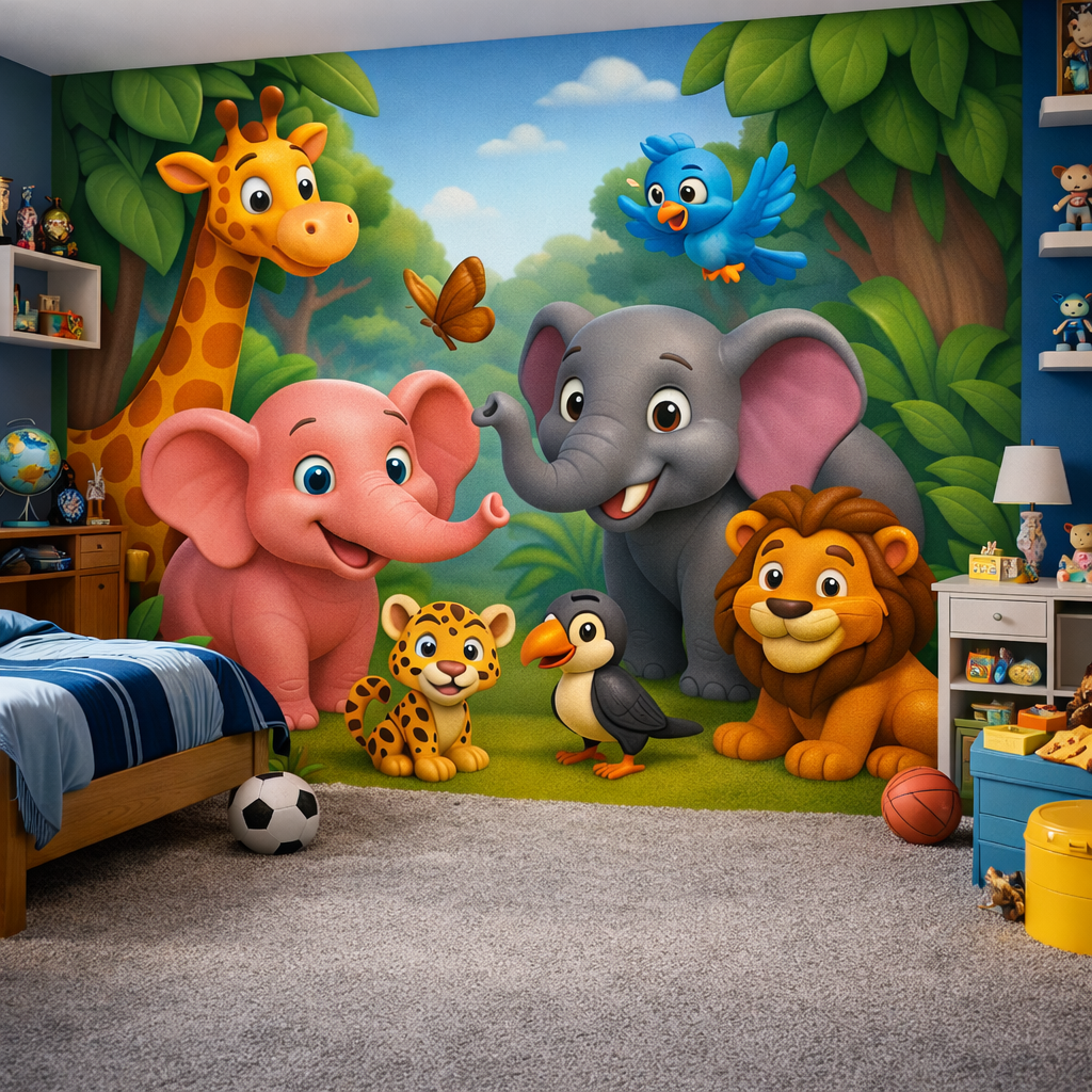 Jungle Friends Wallpaper applied to the wall