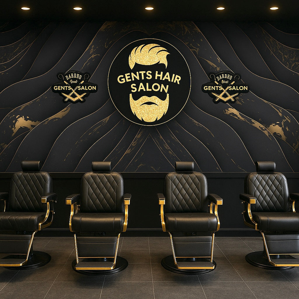 Gents Hair Salon Wallpaper Mural applied to the wall