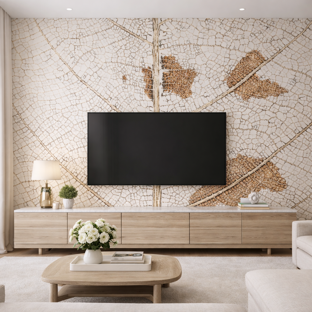 Golden Vein Leaf Wallpaper applied to the wall
