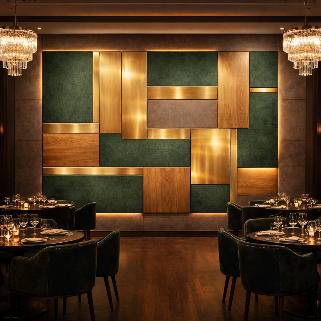 Modern Panel Restaurant Wallpaper applied to the wall