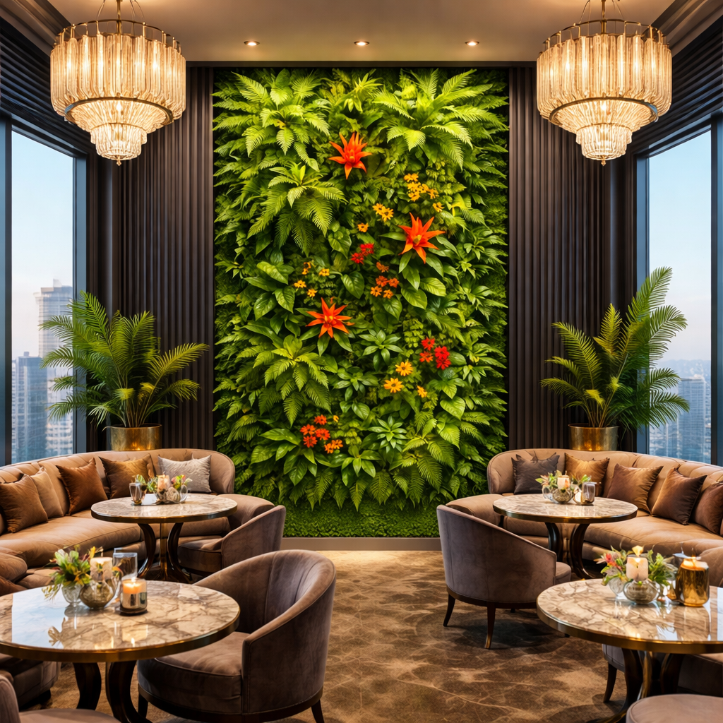 Tropical Vertical Garden Wallpaper applied to the wall