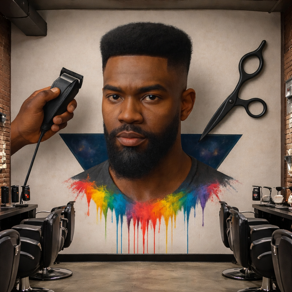 Barber Art Statement Wallpaper applied to the wall
