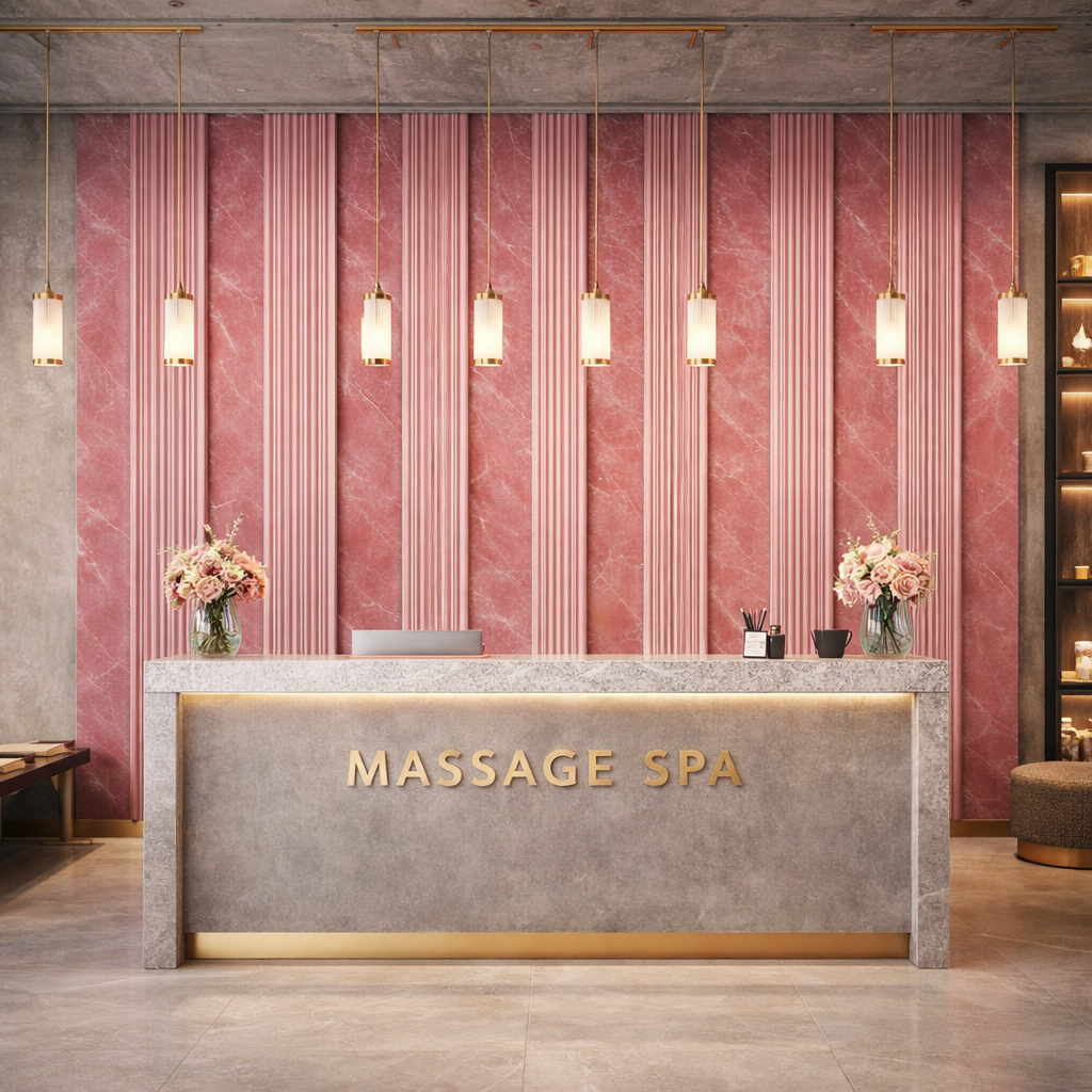 Blush Wood Slats Wallpaper applied to the wall