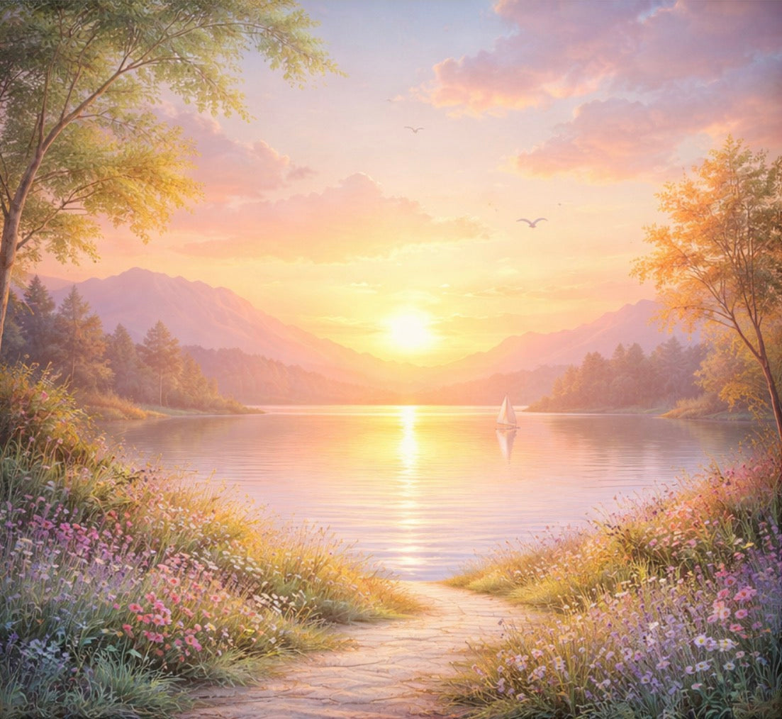 Serene Sunrise Lakescape Wallpaper