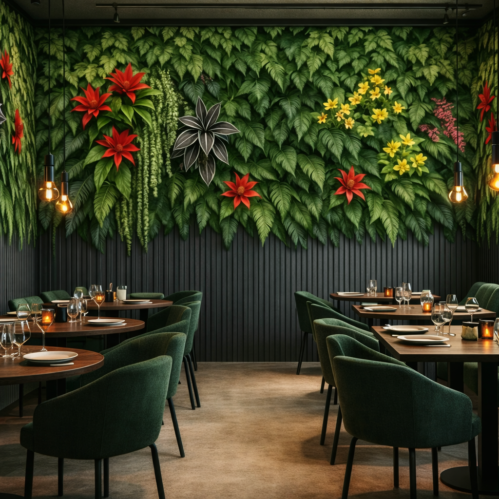 Artificial Floral Wall Wallpaper applied to the wall