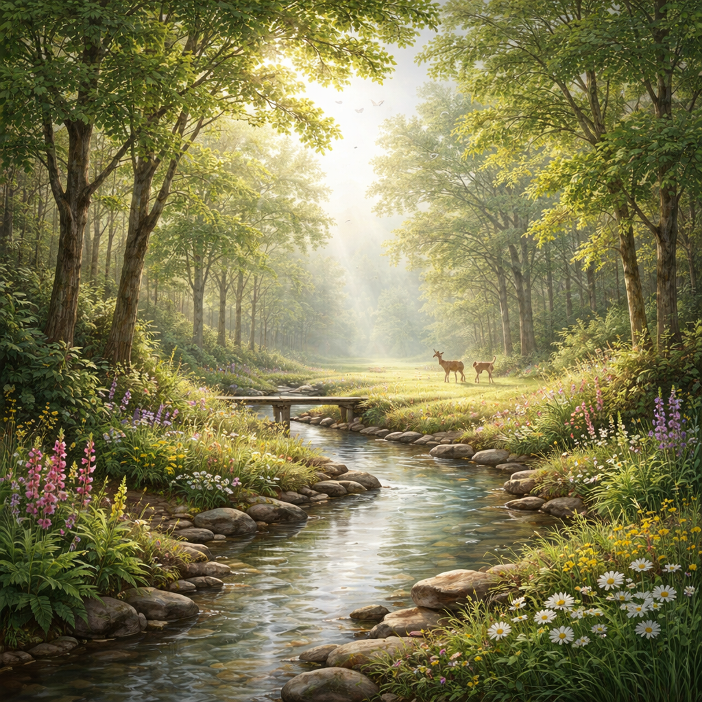 Woodland Stream Serenity Wallpaper