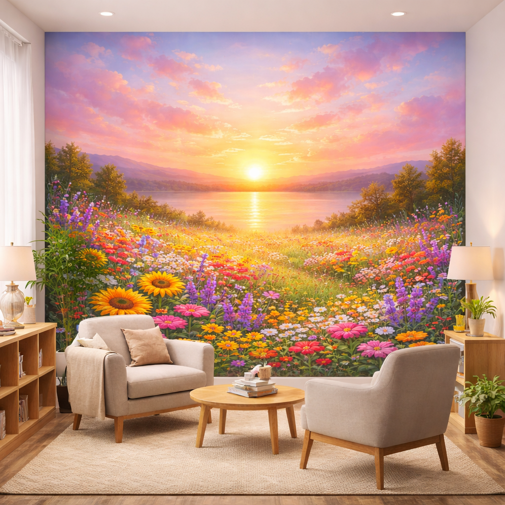 Sunset Meadow Harmony Wallpaper