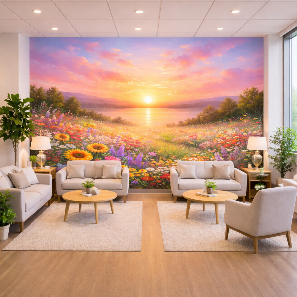 Sunset Meadow Harmony Wallpaper