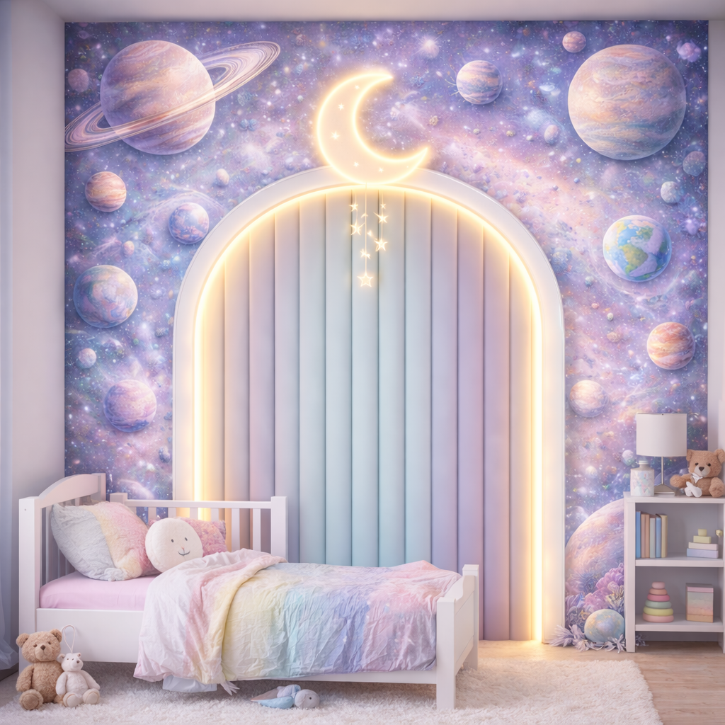 Dream Galaxy Arch Wallpaper applied to the wall