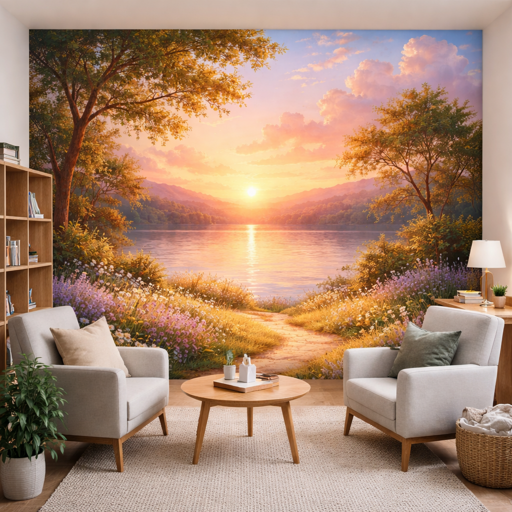 Lakeside Sunset Path Wallpaper