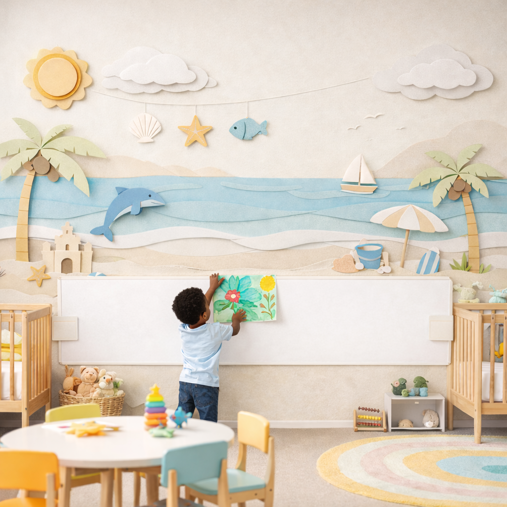 Wipeable Coastal Learning Wallpaper