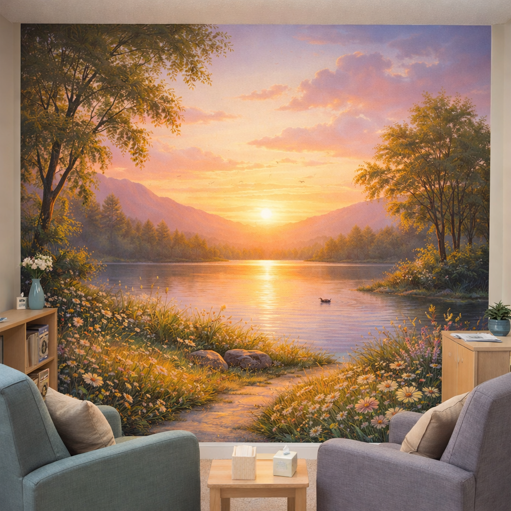 Lakeside Sunset Path Wallpaper