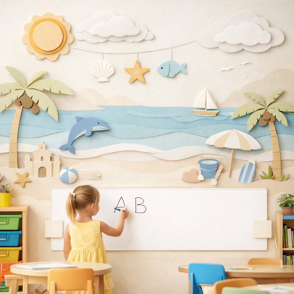 Wipeable Coastal Learning Wallpaper