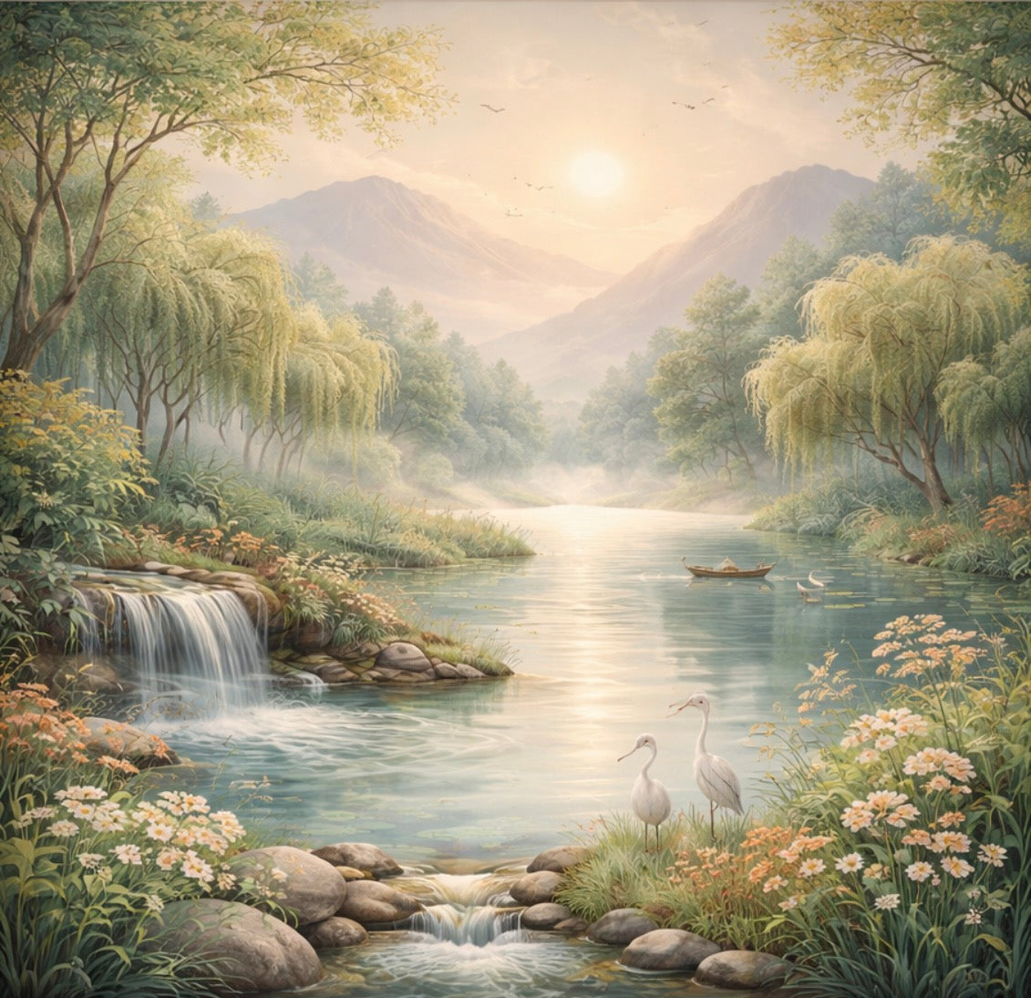 Tranquil River & Waterfall Wallpaper