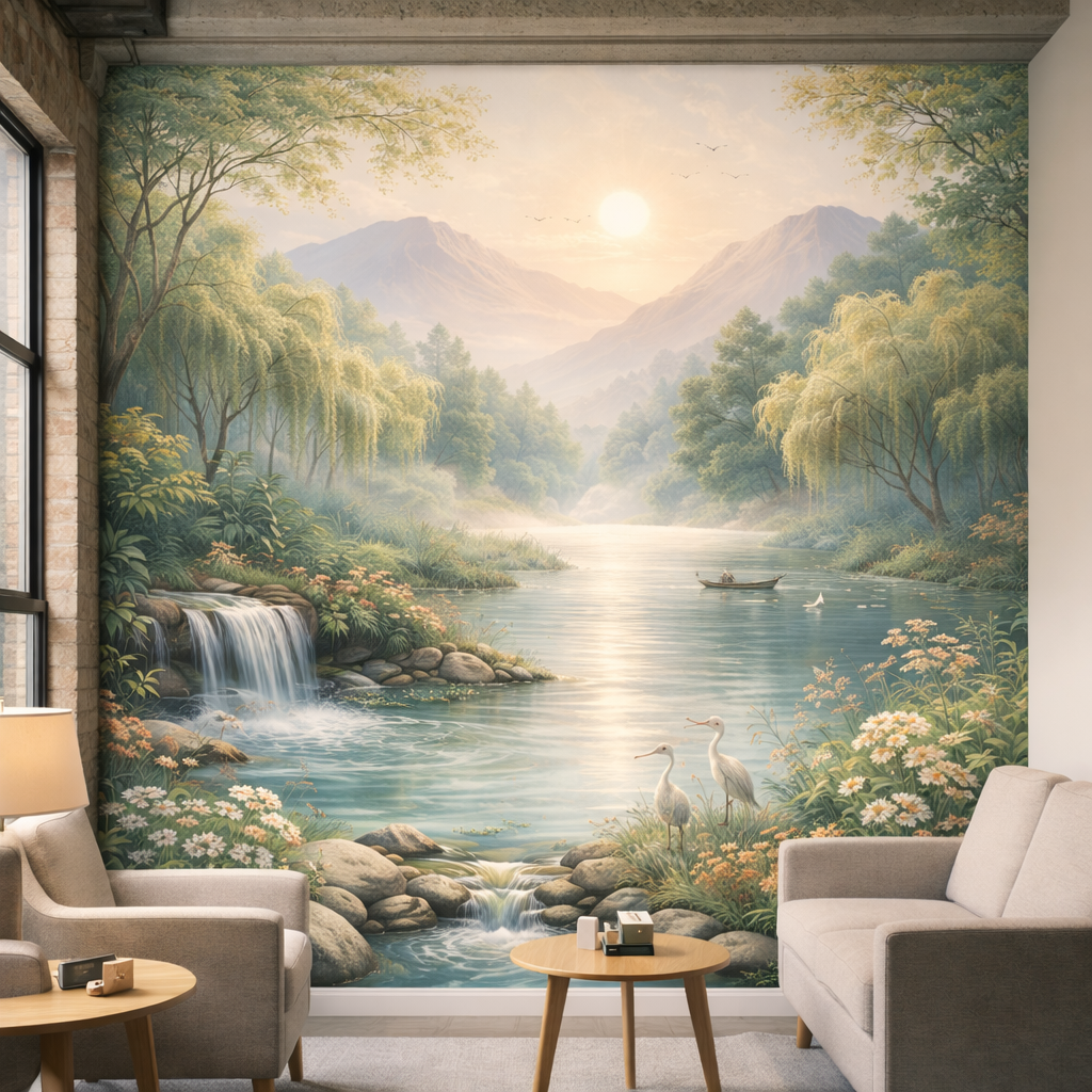 Tranquil River & Waterfall Wallpaper