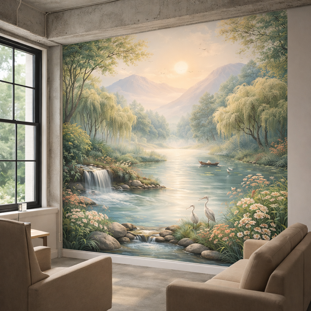 Tranquil River & Waterfall Wallpaper