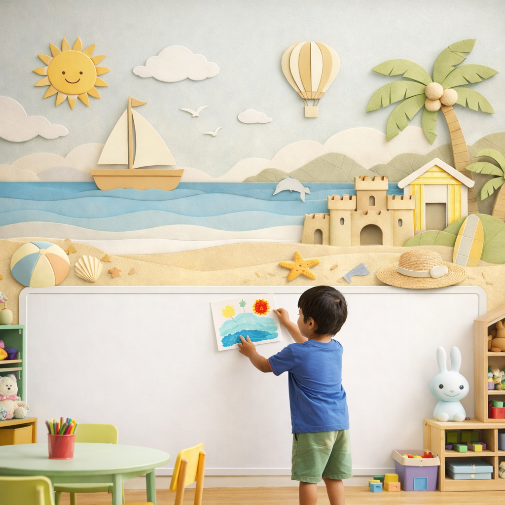 Wipeable Beach Learning Wallpaper
