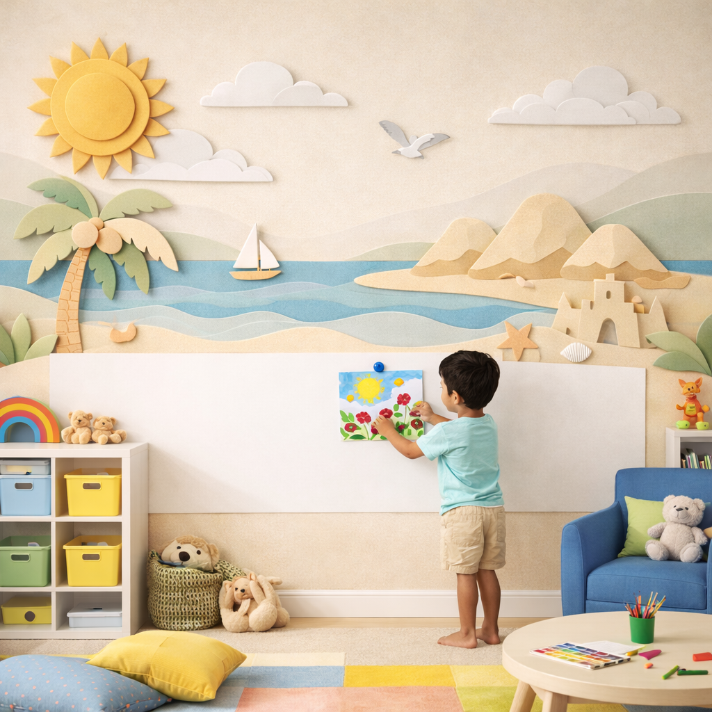 Wipeable Seaside Learning Wallpaper