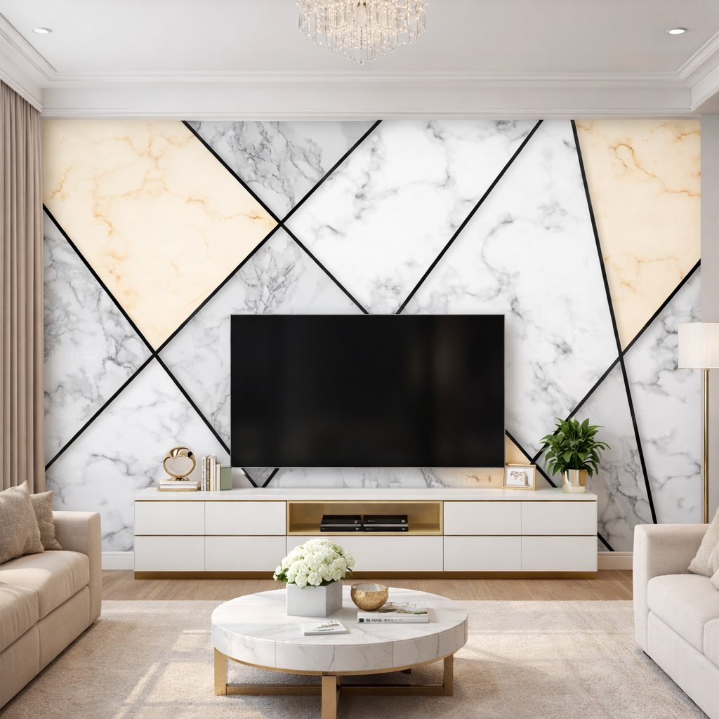 Monarch Marble Wallpaper applied to the wall