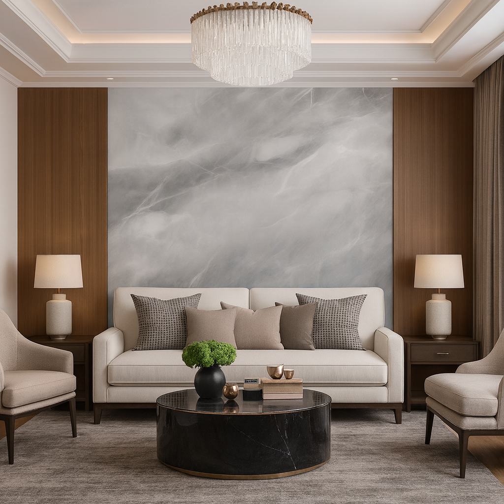 Grey Marble & Walnut Feature Wallpaper Mural