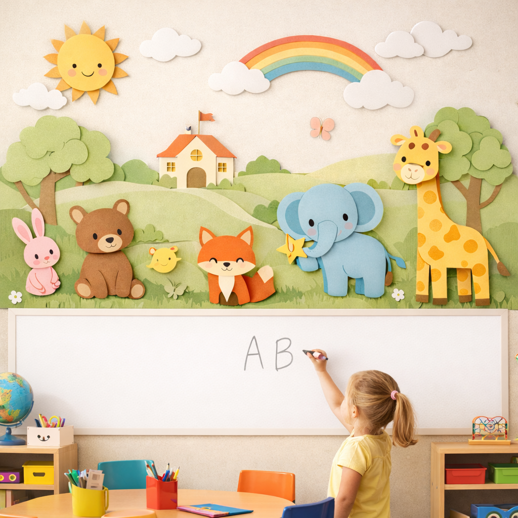 Wipeable Rainbow Safari Wallpaper