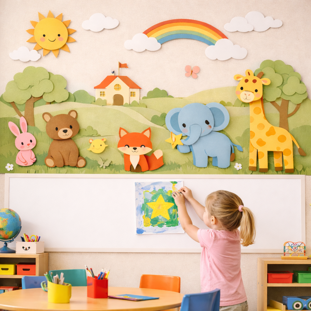 Wipeable Rainbow Safari Wallpaper