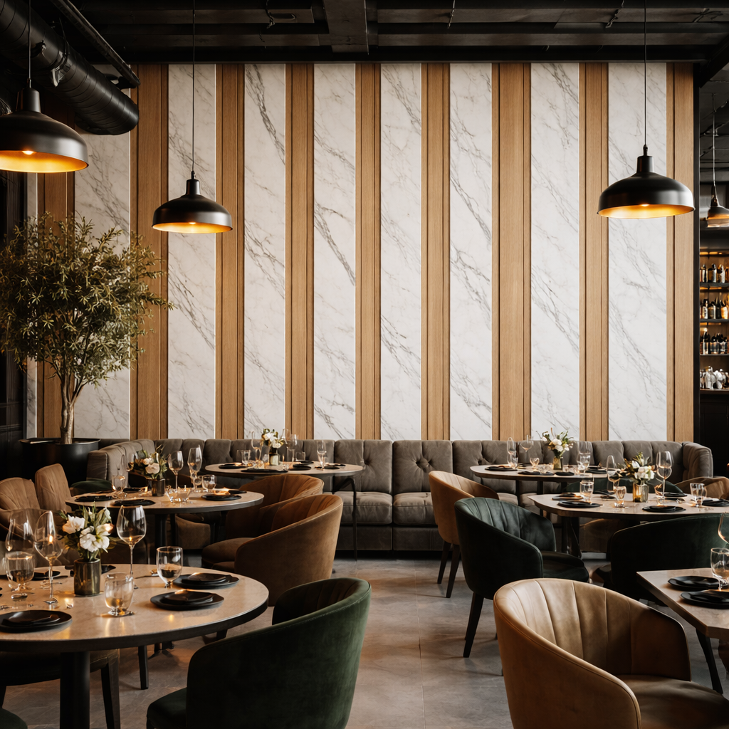 Opulent Marble Slat Wallpaper applied to the wall