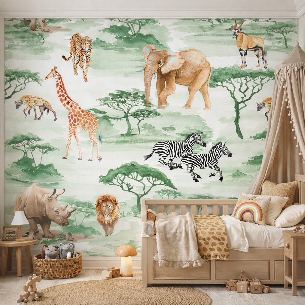 Safari Animals Wallpaper applied to the wall