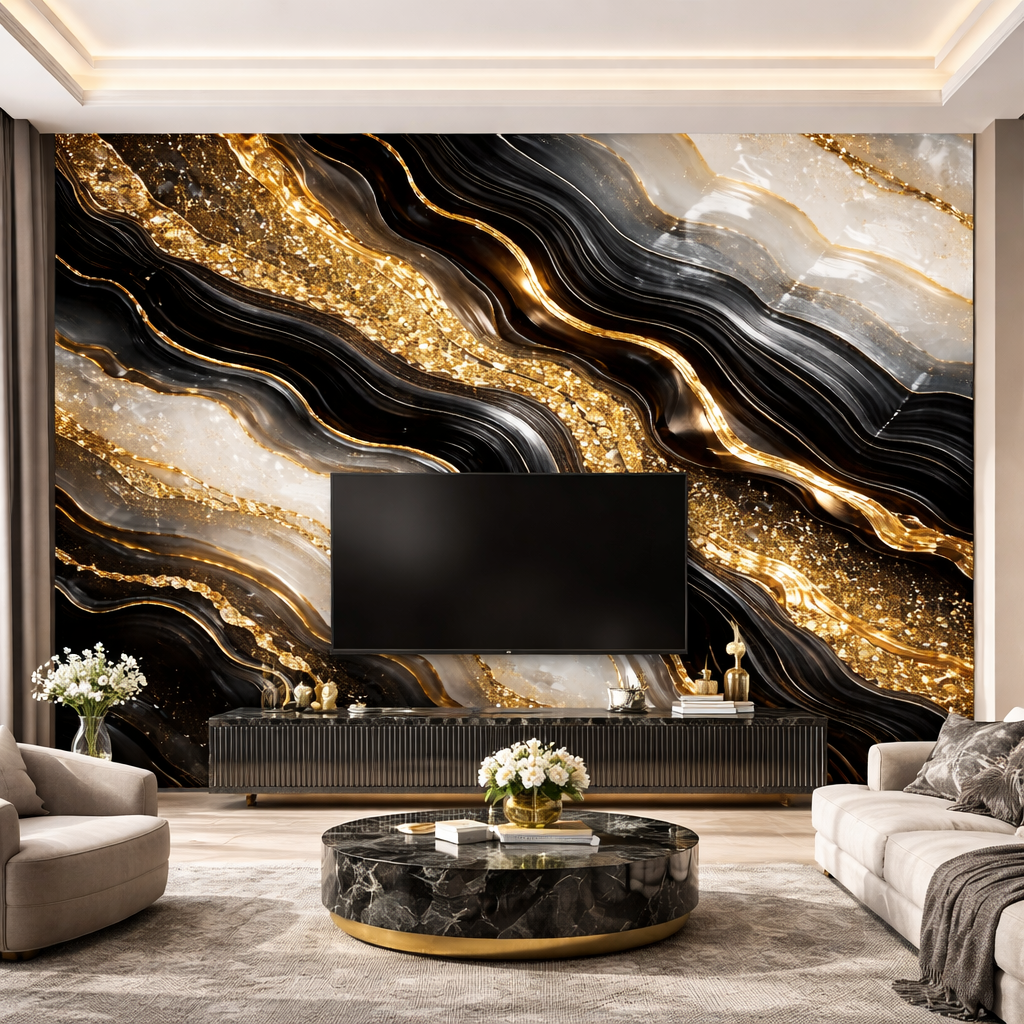 Midnight Gold Vein Wallpaper