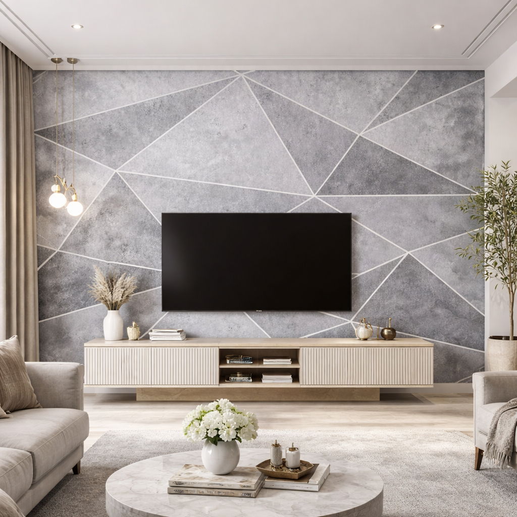 Geo Concrete Wallpaper applied to the wall