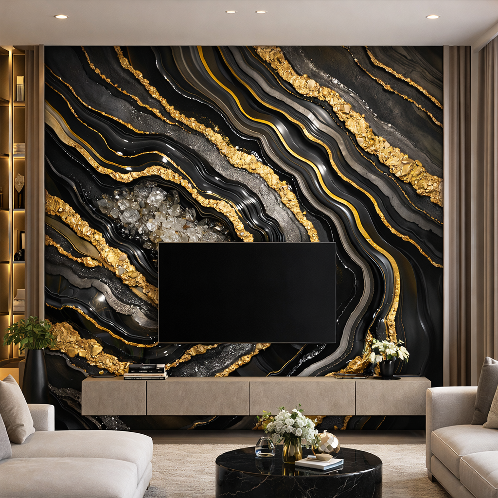 Black Gold Agate Luxe Wallpaper