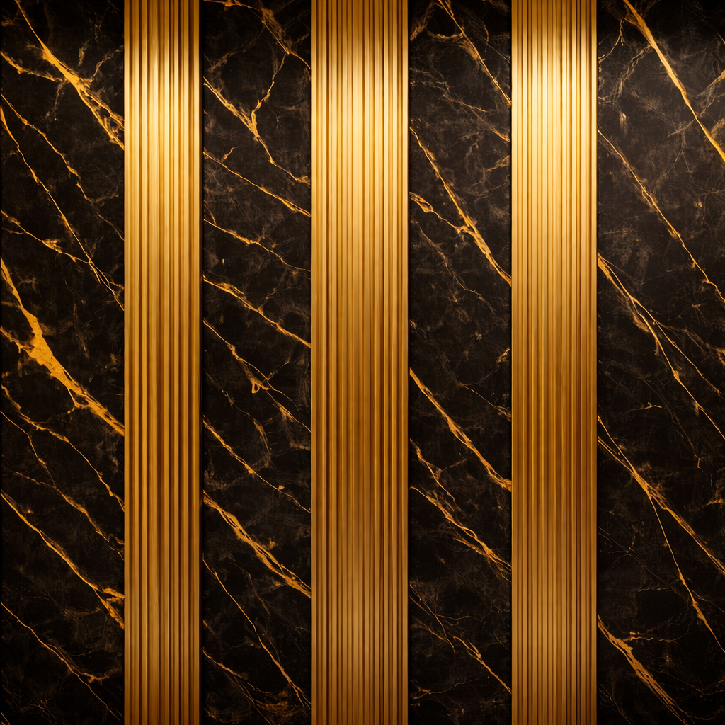 Black Marble & Gold Slats Wallpaper