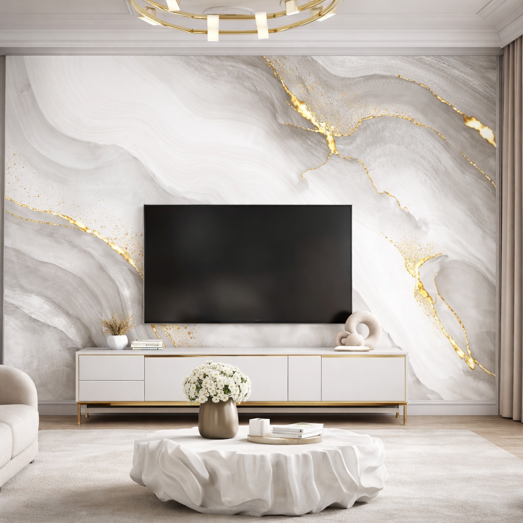 Noctyra Marble Wallpaper applied to the wall
