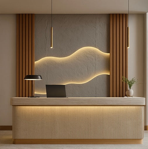 Sculpted Glow Wave Wallpaper applied to the wall